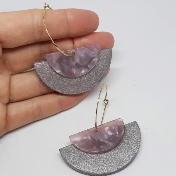 Lilac hoops - ξύλο, μακριά, plexi glass, κρεμαστά, κρεμαστά - 3