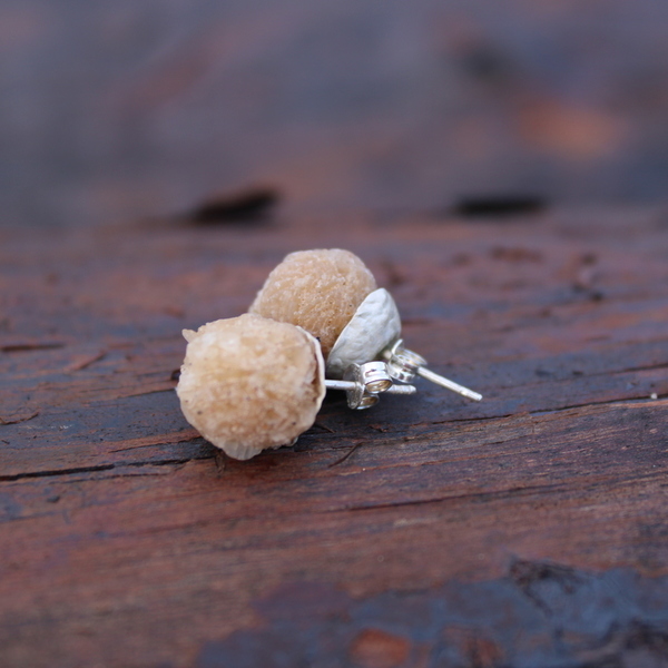 Σκουλαρίκια από Ρόδο της ερήμου - ασήμι, πέτρες, καρφωτά, μικρά - 3