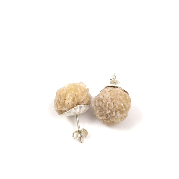Σκουλαρίκια από Ρόδο της ερήμου - ασήμι, πέτρες, καρφωτά, μικρά