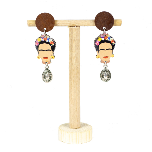 Frida καρφωτά σκουλαρίκια - ξύλο, boho, κρεμαστά, faux bijoux, frida kahlo