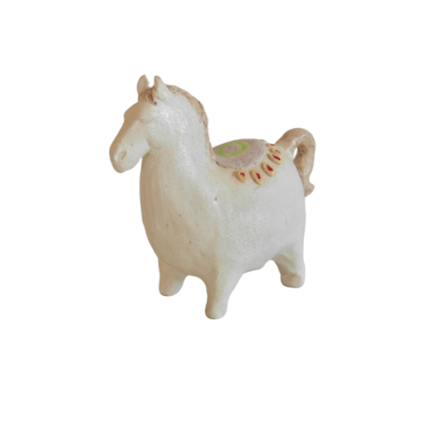 κεραμικό γλυπτό στρουμπουλό άλογο με σέλα - πηλός, κεραμικό, μινιατούρες φιγούρες
