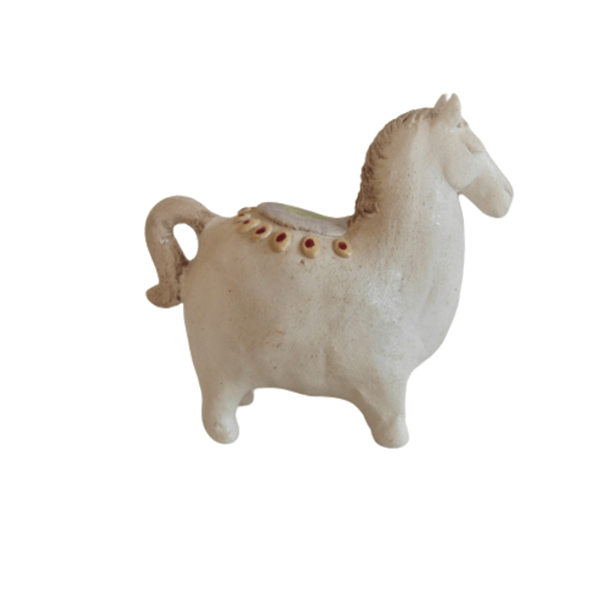 κεραμικό γλυπτό στρουμπουλό άλογο με σέλα - πηλός, κεραμικό, μινιατούρες φιγούρες - 2