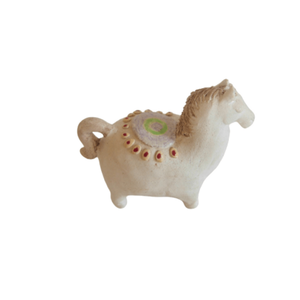 κεραμικό γλυπτό στρουμπουλό άλογο με σέλα - πηλός, κεραμικό, μινιατούρες φιγούρες - 3