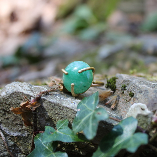 Δαχτυλίδι με πράσινο χαλαζία - ημιπολύτιμες πέτρες, ορείχαλκος, boho, αυξομειούμενα - 2