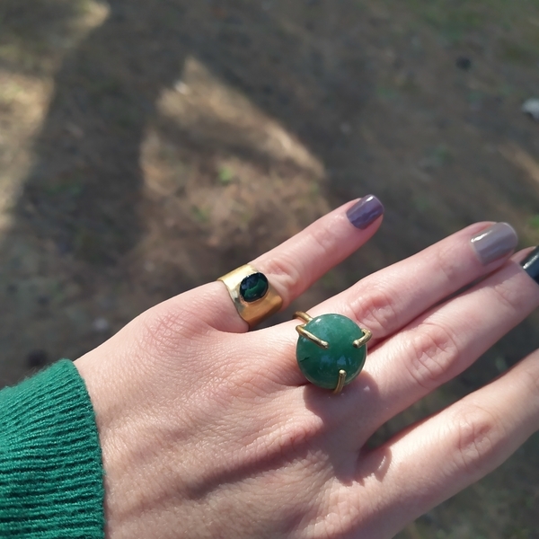 Δαχτυλίδι με πράσινο χαλαζία - ημιπολύτιμες πέτρες, ορείχαλκος, boho, αυξομειούμενα - 3