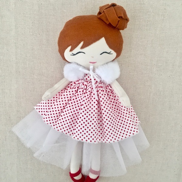 Λαμπάδα χειροποίητη κούκλα με πουά φόρεμα - ύφασμα, κορίτσι, λαμπάδες, μπαλαρίνες, κούκλες - 2