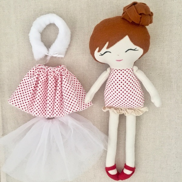 Λαμπάδα χειροποίητη κούκλα με πουά φόρεμα - ύφασμα, κορίτσι, λαμπάδες, μπαλαρίνες, κούκλες - 4