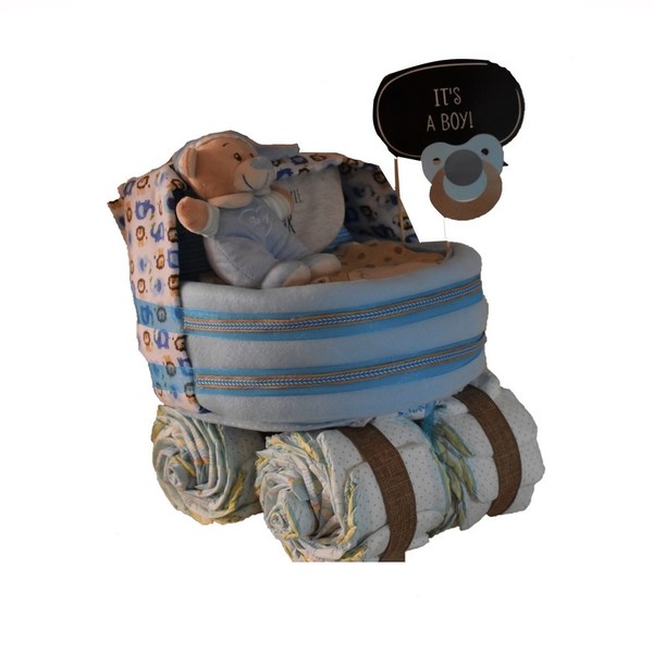 Diaper Cake (Diaper Stroller) - αγόρι, δώρα για βάπτιση, σετ δώρου, δώρο γέννησης, diaper cake