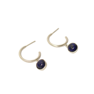 ασημένιοι κρίκοι με lapis lazuli - ασήμι, ημιπολύτιμες πέτρες, κρίκοι, minimal, μικρά