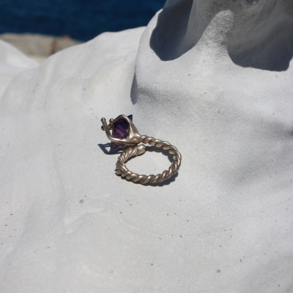 Δαχτυλίδι με μωβ διαμάντι - ασήμι, ημιπολύτιμες πέτρες, αμέθυστος, αυξομειούμενα - 3