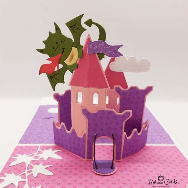 Τρισδιάστατη Ευχετήρια Κάρτα Γενεθλίων - Κάστρο (Πριγκίπισσα) - κορίτσι, πριγκίπισσα, γενέθλια - 3