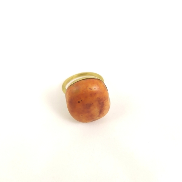 Δαχτυλίδι με πορτοκαλί βότσαλο - ορείχαλκος, μεγάλα, βότσαλα