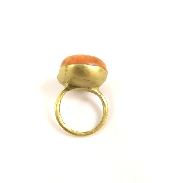 Δαχτυλίδι με πορτοκαλί βότσαλο - ορείχαλκος, μεγάλα, βότσαλα - 2