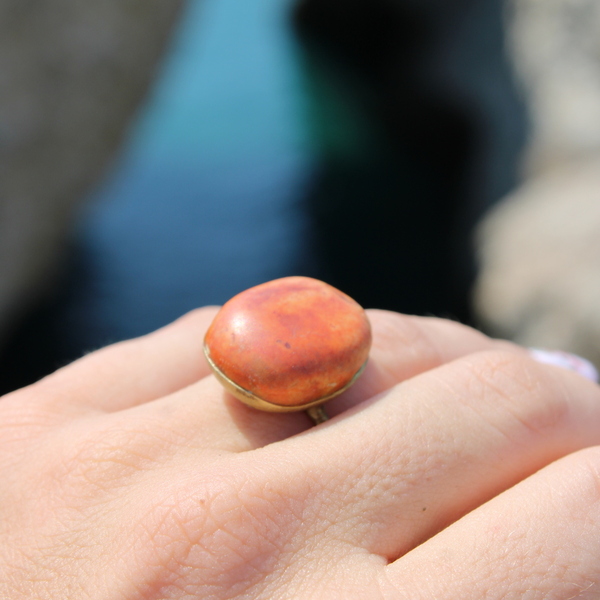 Δαχτυλίδι με πορτοκαλί βότσαλο - ορείχαλκος, μεγάλα, βότσαλα - 5