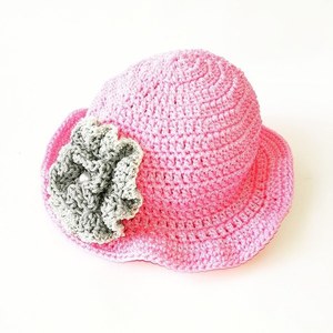 Πλεκτό Καπέλο Ροζ Ανοιχτό με Λουλουδι Γκρι! - καπέλα - 2