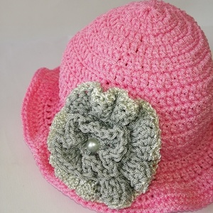 Πλεκτό Καπέλο Ροζ Ανοιχτό με Λουλουδι Γκρι! - καπέλα - 3