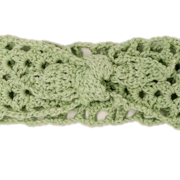 Πλεκτή κορδέλα μαλλιών με κόμπο στο πράσινο της μέντας - κορδέλα, κορίτσι, crochet, κορδέλες μαλλιών, κορδέλες για μωρά - 4