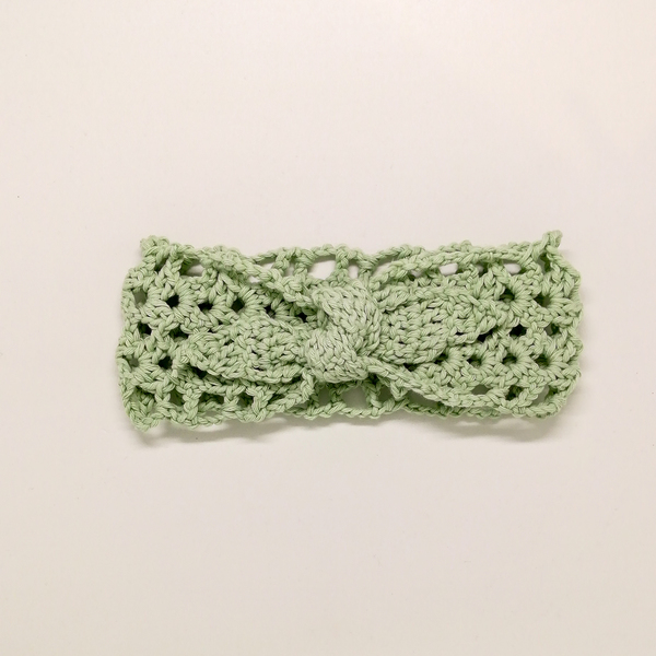 Πλεκτή κορδέλα μαλλιών με κόμπο στο πράσινο της μέντας - κορδέλα, κορίτσι, crochet, κορδέλες μαλλιών, κορδέλες για μωρά - 3