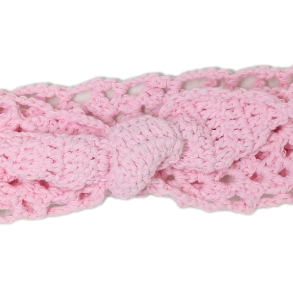 Πλεκτή κορδέλα μαλλιών με κόμπο σε απαλό ροζ - crochet, για παιδιά, κορδέλες μαλλιών, κορδέλες για μωρά - 2