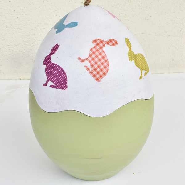 Πήλινο αυγό με κουνελάκια - πηλός, αυγό, διακοσμητικά, κουνελάκι