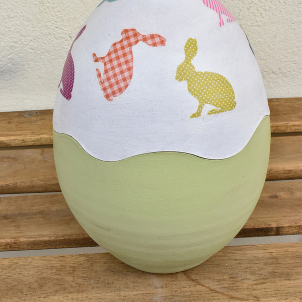 Πήλινο αυγό με κουνελάκια - πηλός, αυγό, διακοσμητικά, κουνελάκι - 3