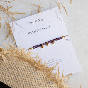 Positive vibes bracelet 925° - charms, αμέθυστος, αυξομειούμενα