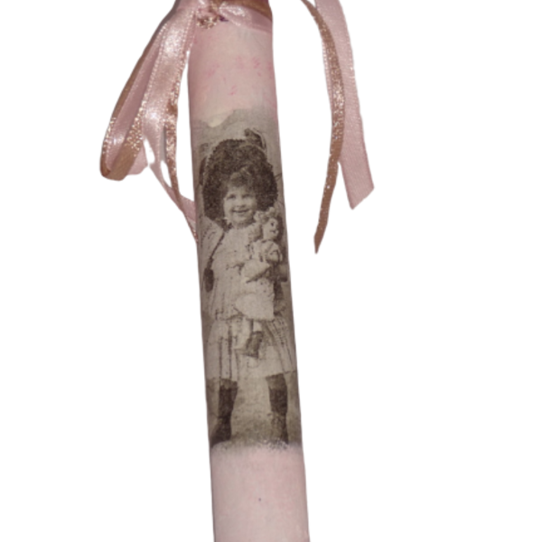 Χειροποίητη Αρωματική Στρογγυλή Λαμπάδα "Little vintage girl" - κορίτσι, λαμπάδες, για παιδιά, για ενήλικες, για εφήβους