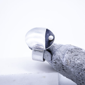 "Shell" Ring, Silver 925, Fresh water pearl - μαργαριτάρι, ασήμι 925, σταθερά, μεγάλα - 2