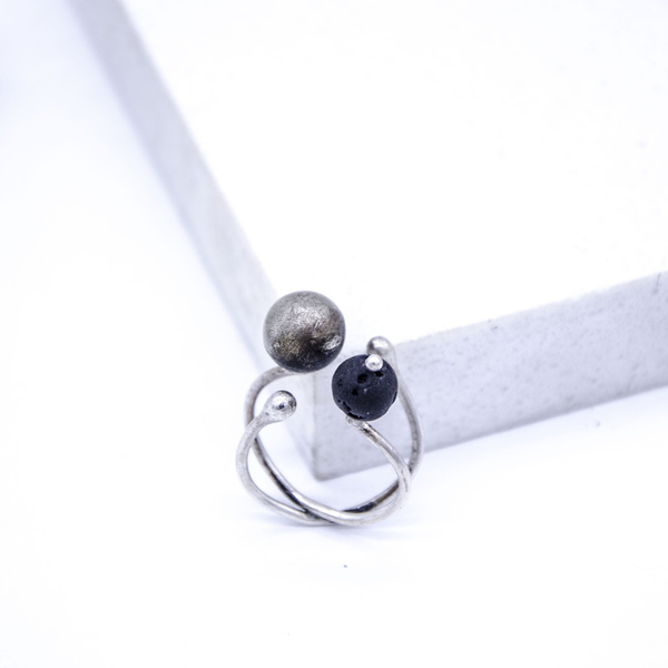 "Bull" Ring, Silver 925, Oxidized Silver 925, Lava Gemstone - ασήμι, ημιπολύτιμες πέτρες, boho, αυξομειούμενα