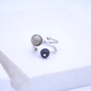"Bull" Ring, Silver 925, Oxidized Silver 925, Lava Gemstone - ασήμι, ημιπολύτιμες πέτρες, boho, αυξομειούμενα - 2