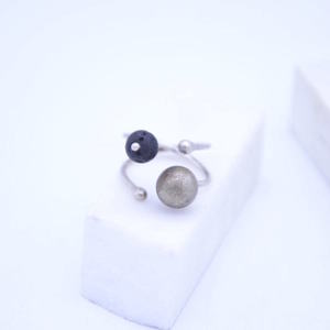 "Bull" Ring, Silver 925, Oxidized Silver 925, Lava Gemstone - ασήμι, ημιπολύτιμες πέτρες, boho, αυξομειούμενα - 4