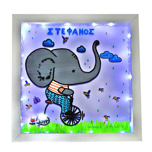 Ελεφαντάκι σε Ποδήλατο Φωτιστικό Καδράκι - αγόρι, παιδικά φωτιστικά, ζωάκια