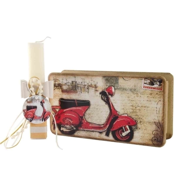 VINTAGE VESPA ΧΕΙΡΟΠΟΙΗΤΟ ΞΥΛΙΝΟ ΚΟΥΤΙ ΜΕ ΑΡΩΜΑΤΙΚΗ ΛΑΜΠΑΔΑ - λαμπάδες, για ενήλικες, για εφήβους