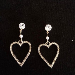 Σκουλαρίκια με καρδιές στράς - Strass heart earrings - καρδιά, πέτρες, κρεμαστά, με στρας