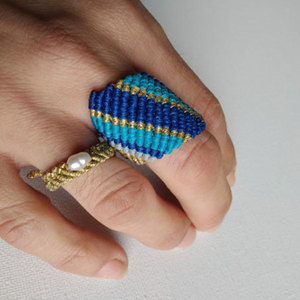 Μακραμέ δαχτυλίδι με μαργαριταράκι - μαργαριτάρι, μακραμέ, αυξομειούμενα, φθηνά - 3