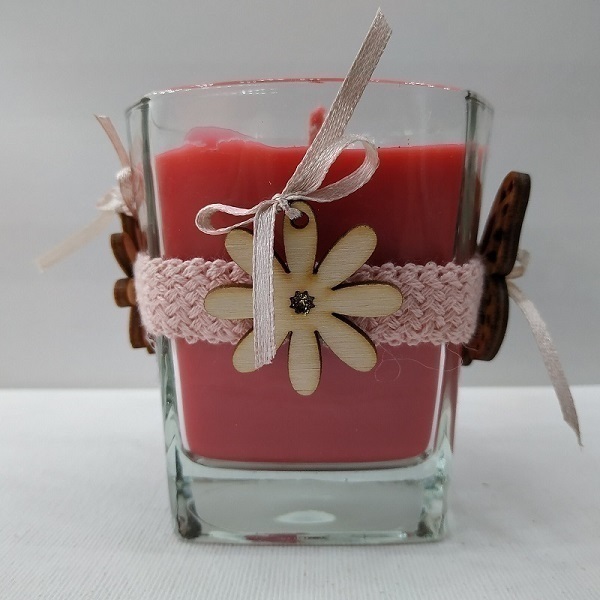 Χειροποίητο Κερί Ανοιξιάτικη πεταλούδα κόκκινο σε γυάλινο ποτήρι 8 χ 8 εκ - κερί, αρωματικά κεριά, διακόσμηση σαλονιού - 2