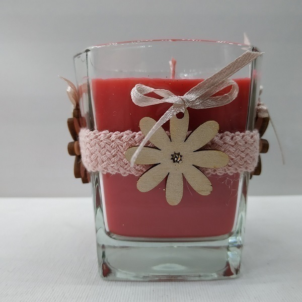 Χειροποίητο Κερί Ανοιξιάτικη πεταλούδα κόκκινο σε γυάλινο ποτήρι 8 χ 8 εκ - κερί, αρωματικά κεριά, διακόσμηση σαλονιού - 3