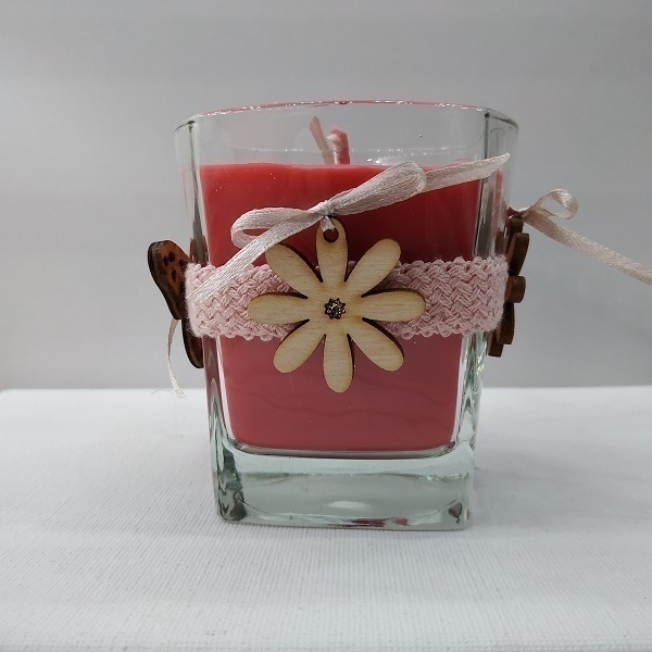 Χειροποίητο Κερί Ανοιξιάτικη πεταλούδα κόκκινο σε γυάλινο ποτήρι 8 χ 8 εκ - κερί, αρωματικά κεριά, διακόσμηση σαλονιού - 4