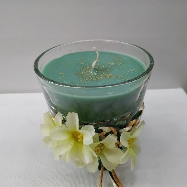 Χειροποίητο αρωματικό κερί Πράσινο γιασεμί σε γυάλινο ποτήρι 8Χ8 εκ - διακόσμηση, αρωματικά κεριά - 3