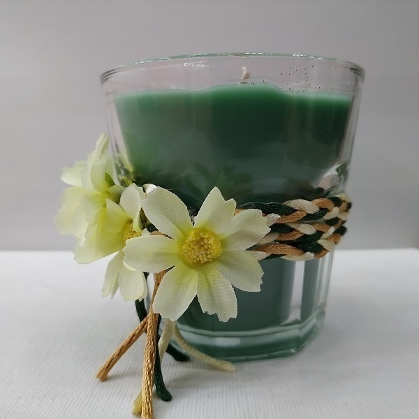 Χειροποίητο αρωματικό κερί Πράσινο γιασεμί σε γυάλινο ποτήρι 8Χ8 εκ - διακόσμηση, αρωματικά κεριά - 4