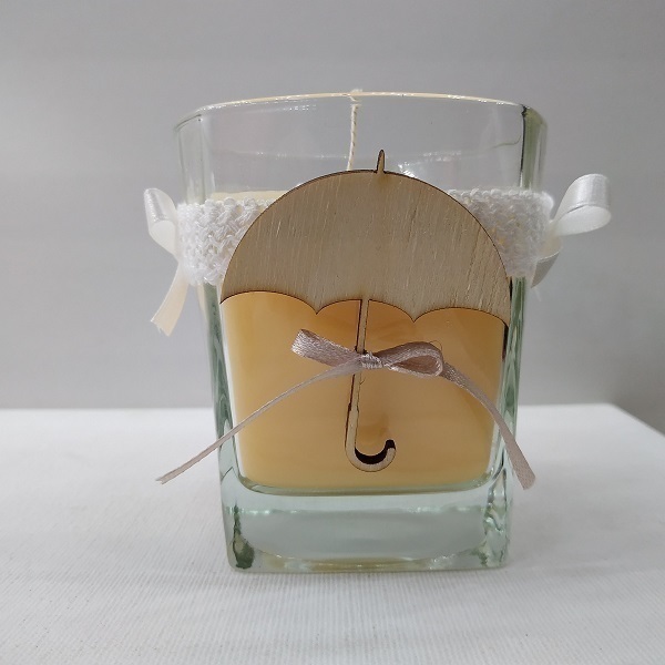 Χειροποίητο αρωματικό κερί Εκρού Ομπρέλα με άρωμα γιασεμί σε γυάλινο ποτήρι 8Χ8εκ - αρωματικά κεριά
