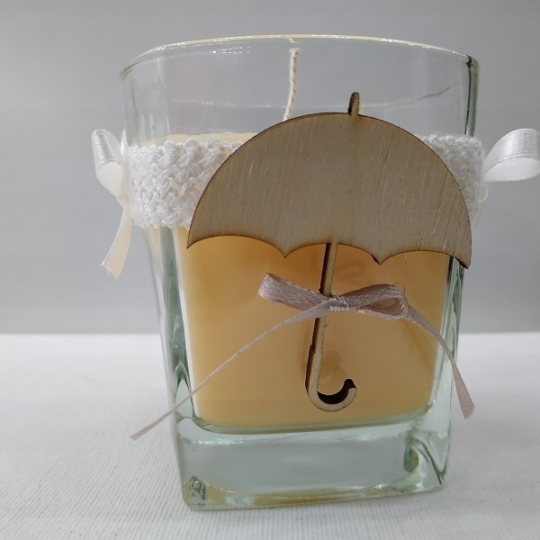 Χειροποίητο αρωματικό κερί Εκρού Ομπρέλα με άρωμα γιασεμί σε γυάλινο ποτήρι 8Χ8εκ - αρωματικά κεριά - 2