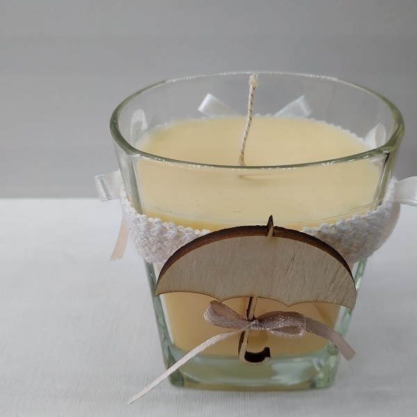 Χειροποίητο αρωματικό κερί Εκρού Ομπρέλα με άρωμα γιασεμί σε γυάλινο ποτήρι 8Χ8εκ - αρωματικά κεριά - 4