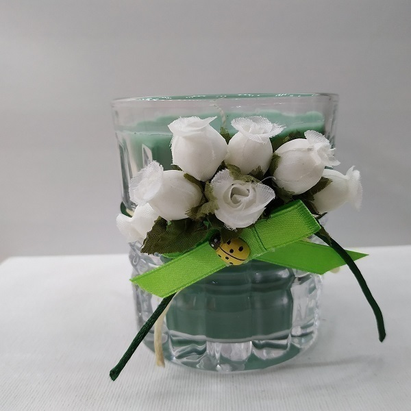 Κερί πράσινο Χειροποίητο Γιασεμί με τριαντάφυλλα σε γυάλινο ποτήρι 8 Χ 9 εκ - αρωματικά κεριά