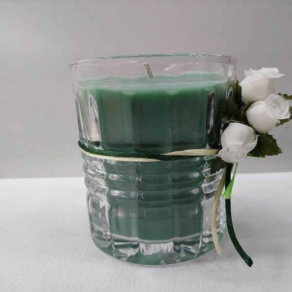 Κερί πράσινο Χειροποίητο Γιασεμί με τριαντάφυλλα σε γυάλινο ποτήρι 8 Χ 9 εκ - αρωματικά κεριά - 2