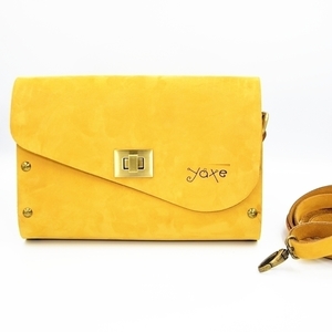 Κίτρινη δερμάτινη τσάντα με ξύλο ελιάς - δέρμα, ξύλο, μοντέρνο, clutch, χειροποίητα, μικρές