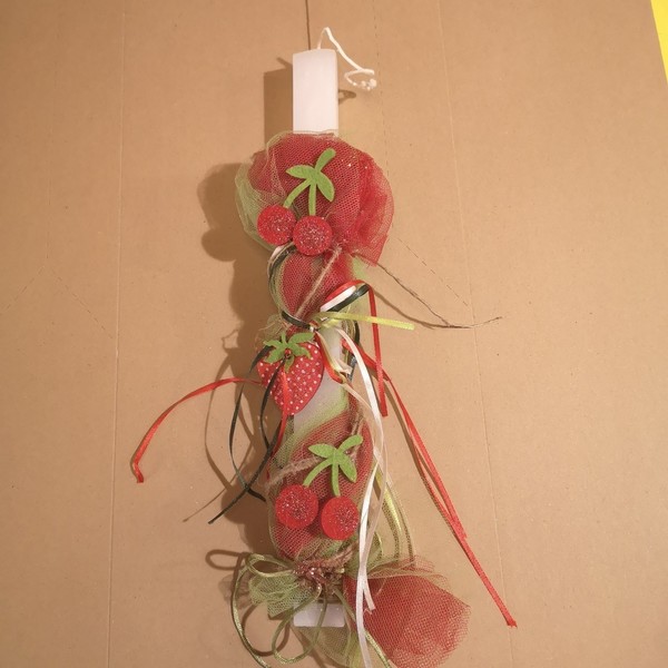 Λαμπάδα με φράουλες και κεράσια ! (34cm) - κορίτσι, λαμπάδες, για παιδιά, για ενήλικες, για εφήβους - 2