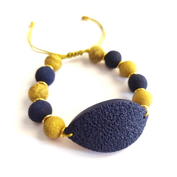 Blue/Gold bracelet - πηλός, χειροποίητα, αυξομειούμενα