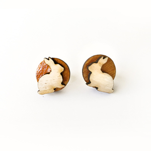 Σκουλαρίκια "Mr Rabbit" - ξύλο, καρφωτά, μικρά, ζωάκια