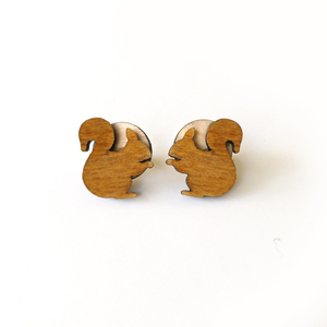 Σκουλαρίκια "Mr Squirre 2l" - ξύλο, καρφωτά, μικρά, ζωάκια